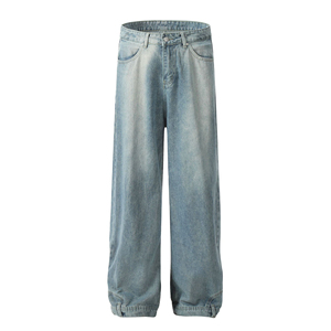 Jean ample en denim délavé taille mi-haute pour homme, style vintage décontracté - Product Image 5