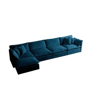 Divano Componibile a U in Ciniglia Blu, 5 Posti con 1 Pouf per Soggiorno - Product Image 4