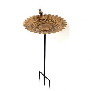 Bain d'oiseaux solaire en verre avec motif paon et plumes colorées, éclairé, pour jardin extérieur, mangeoire pour oiseaux sauvages, bol décoratif paysager - Product Image 2