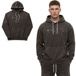 Sweats à capuche en coton épais délavé à l'acide avec strass pour hommes, coupe oversize, style streetwear, personnalisation de marque, vente en gros, approvisionnement en vrac - Product Image 1