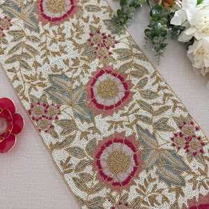 Handmade Luxury Floral Fabric Eco-Friendly <b>Table</b> <b>Runner</b> Bohemian Style <b>Teal</b> Pink White Customized Shape Mats Pads - Product Image 5
