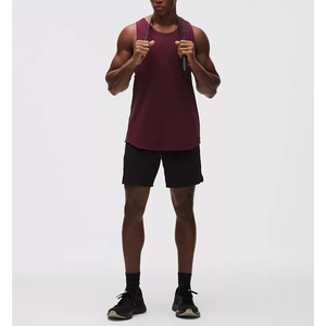 Men's <b>Maroon</b> Breathable Cotton/Bamboo Fiber Quick Dry Eco-Friendly Stand Collar Casual Sleeveless Workout Tank <b>Top</b> - Product Image 2