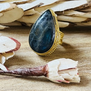 Fashionable Brass Large <b>Ring</b> Labradorite 18k Gold Plated Statement <b>Ring</b> Filigree Texture <b>Chunky</b> Wholesale Handmade Women <b>Ring</b> - Product Image 3