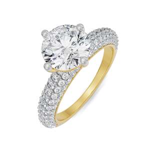 Elegante Anillo de Compromiso y Boda con Moissanita de Corte Redondo Chapado en Oro Rosa y Engaste de Diamantes en Múltiples Hileras - Product Image 6