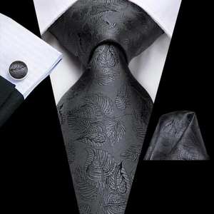 Corbata de Negocios para Hombre, Negra, con Rayas y Paisley, 100% Seda, Tejido Satinado Ecológico, Corbata de Lujo para Boda con Logotipo Personalizado - Product Image 3