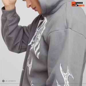 Sweat-shirt à capuche surdimensionné pour homme, gris, en molleton de coton, style streetwear, avec logo imprimé sur le devant, pour l'automne, unisexe - Product Image 4