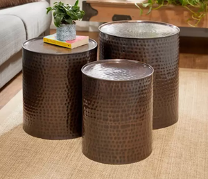 Wholesale Handmade <b>Nesting</b> Luxury Metal Bedside Coffee <b>Table</b> Set Hammered Cylinder Design 3 Metal Aluminium Living Room - Product Image 2