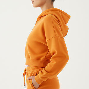 OEM/ODM Latest Design <b>Drop</b> Shoulder Crop Top Zip Up Women Hoodie Custom Logo Oversize Breathable Gym Wear Heavyweight Hoodie - Product Image 2