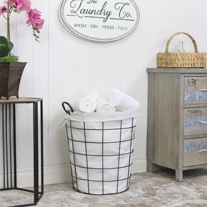 Oval Metal Wire Storage <b>Basket</b> with Handle for Laundry Storage Rustic Style - Product Image 1