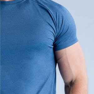 T-shirt pour homme bleu à col rond, manches courtes, coupe ajustée, décontracté, tricoté, couleur unie, séchage rapide - Product Image 6