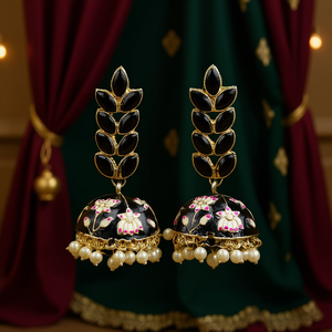 Pendientes Jhumka Florales Premium de JeweleMarket con Cuentas, Pendientes Jhumka Florales Premium a la Moda - Product Image 3