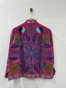 Wholesale <b>Women</b> Pink <b>Velvet</b> <b>Jacket</b> Hand Embroidered Vintage Ethnic Boho Open Front Coat Short Casual Winter Outerwear - Product Image 2