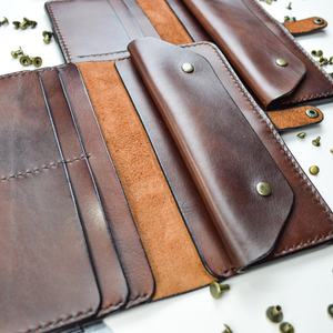 กระเป๋าสตางค์แบบยาวพับสองพับหนังแท้สีน้ำตาลสีน้ำตาลแบบวินเทจกระเป๋าคลัทช์ใส่ธนบัตรสำหรับผู้ชายและผู้หญิงพร้อม LSW-0098เปิดปิด - Product Image 5