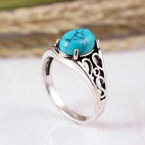 Vintage 925 Silver Blue <b>Turquoise</b> <b>Ring</b> Handmade Filigree Oxidized Statement <b>Ring</b> Wholesale Natural Stone Jewelry - Product Image 5