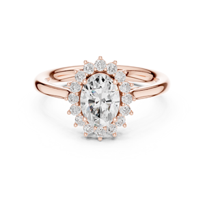 Bague de fiançailles en or rose avec halo de diamants ovales pour femme, bijoux de mariage élégants - Product Image 4
