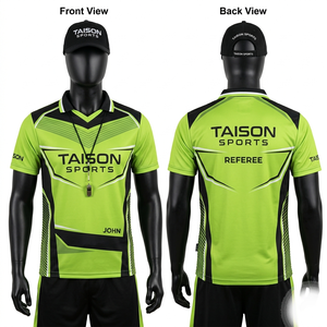 เสื้อกรรมการเน็ตบอลพรีเมียม 160 GSM โพลีเอสเตอร์ ระบายอากาศได้ดี สีเขียวนีออน ดีไซน์แผงสีดำ พร้อมโลโก้แบบซับลิเมชั่นตามสั่ง - Product Image 1