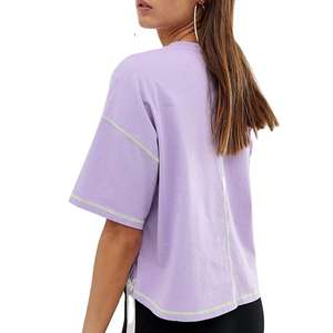 Camiseta Corta de Algodón con Efecto Ácido para Mujer, Cuello Redondo, Estilo Básico, Elástica e Informal - Product Image 2