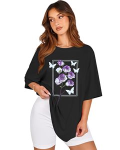 T-shirts à col rond pour femmes, imprimés floraux, graphiques DTF, 100% coton, t-shirts graphiques, t-shirts d'été, manches courtes, amples, confortables - Product Image 4