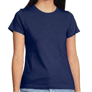 เสื้อยืดคอกลมแขนสั้นสีกรมท่าสำหรับผู้หญิง ผ้าเจอร์ซีย์คอตตอน 100% ระบายอากาศได้ดี สวมใส่สบาย ทรงปกติ สีพื้น รับสั่งทำลายดิจิทัล - Product Image 1