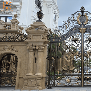 Puertas de Entrada Dobles de Hierro Forjado Estilo Victoriano Real KHP, Duraderas, con Acabado Dorado Antiguo y Diseño Avanzado Antirrobo - Product Image 4