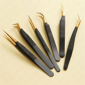 Premium Black Gold Stainless Steel Eyelash Tweezers Pointed Tip Lash Extension <b>Tools</b> OEM Private Label - Product Image 4