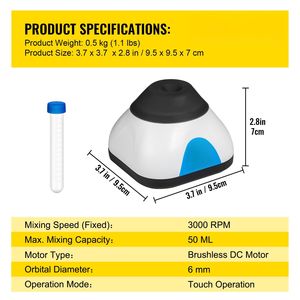 Mezclador Vortex Mini de 3000 RPM con Función Táctil, 50 ml, Diámetro Orbital de 6 mm, para Laboratorio Científico, para Agitar y Mezclar - Product Image 3