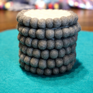"Set of 6 (10 cm) Gray and <b>White</b> Felt <b>Coaster</b>"-"Handmade Felt <b>Coaster</b> Set"-"Felt Ball <b>Coaster</b> Set From Nepal" - Product Image 4