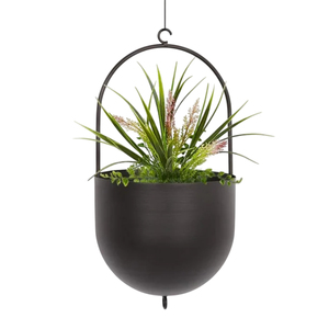 Modern Minimalist Black Metal Hanging Planter Flower <b>Pot</b> for Indoor Outdoor Home Garden Decor Durable Iron Plant Hanger - Product Image 1