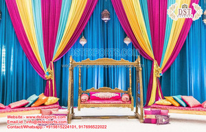 Idées de décoration de cérémonie Mehndi pour les mariées indiennes thème musulman Sangeet décor de scène arabe Mehndi fête déco avec arches en métal - Product Image 6