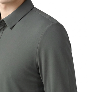 เสื้อเชิ้ตแขนยาวพรีเมียมสำหรับผู้ชาย สีเทาชาร์โคล ลายทางแบบเป็นทางการ พร้อมแถบด้านในสีตัดกัน ป้องกันรอยยับ ทรงเข้ารูป - Product Image 3