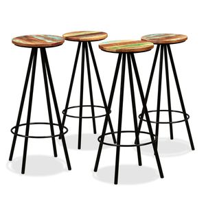 Ensemble de 4 tabourets de bar en bois récupéré, design industriel standard avec styles variés - Product Image 1