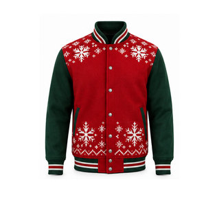 Chaqueta Varsity Navideña Cálida Diseñada con Tela Suave y Mangas en Contraste para Celebraciones Invernales - Product Image 2