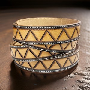 Luxury Western <b>Leather</b> <b>Tooled</b> Belt Hand Carved Cowboy Leaf Pattern with Heavy Floral Brass Buckle Custom Length - Product Image 2