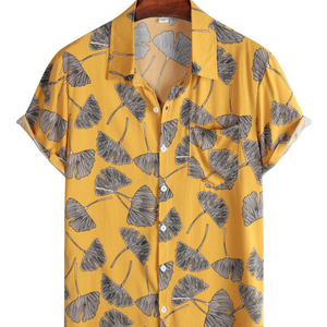 Summer Hawaiian Shirt for Men 3D Retro Yellow <b>Leaves</b> Pattern Short Sleeve Vacation Breathable Casual Design Clothing Fashion - Product Image 1