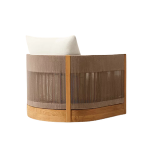 Sillón de Exterior de Lujo, Diseño de Respaldo de Cuerda Tejida de Teca Sólida, Cojín de Lujo, Muebles de Jardín para Todo Tipo de Clima - Product Image 4