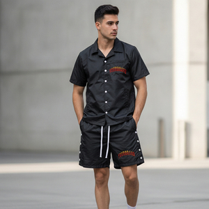 Custom Solid Eco-Friendly Summer Windbreaker Jogging Suit Two Piece Fleece Lining Shorts <b>Set</b> Men's Nylon Breathable - Product Image 4