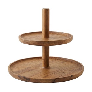 Eco-friendly Handcrafted 2-Tier Acacia Wood Cake Stand Rustic <b>Round</b> Tiered <b>Serving</b> <b>Tray</b> For Wedding Dessert Display And Parties - Product Image 1