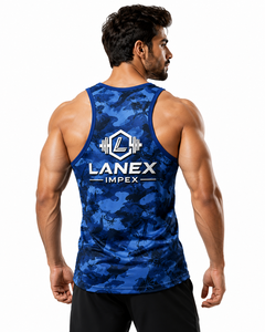 Custom Men's Blue Camo Gym Tank Top Sublimation Fitness Stringer Vest Bodybuilding Sleeveless Workout Training Sports Apparel - Product Image 4