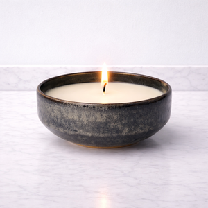 Charcoal Luxe Ceramic <b>Candle</b> Vessel Wide Bowl Gold Rim Smooth Glaze Heat Resistant Durable Reusable Single Wick Decor - Product Image 6
