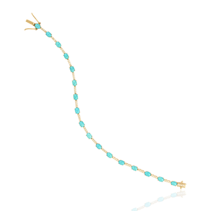 Elegant Trendy Design 4x3mm Turquoise & Diamond K14 <b>Solid</b> Yellow <b>Gold</b> Sleek Tennis Bracelet For Unisex Everyday Wear Jewelry - Product Image 6
