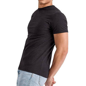 T-shirt en coton noir à manches courtes et col rond pour homme, coupe ajustée, décontracté, jersey basique, couleur unie, respirant, tricoté - Product Image 3