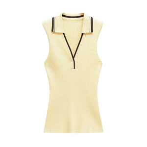 Nouvelle Collection 2026 : Gilet Chic en Maille Côtelée Style Polo, Sans Manches, Rayé, Vintage, Décontracté pour Femme - Product Image 2