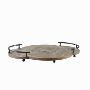 จานเสิร์ฟไม้สไตล์ญี่ปุ่น วอลนัท รูปทรงไม่สม่ำเสมอ สำหรับผลไม้ ขนมหวาน ขนมปัง ถาดเสิร์ฟ ของตกแต่งบ้าน พร้อมหูจับโลหะ - Product Image 1