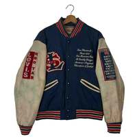 Veste de baseball en toile coupe slim VITHAS INDUSTRY, extérieur en laine/viscose, unisexe, hiver, bleu marine, manches rétro, style streetwear
