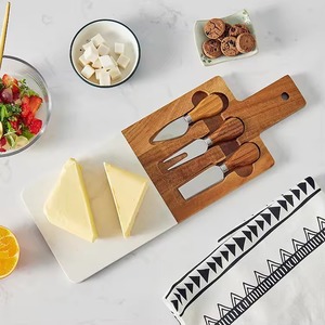 Double Sided Eco-friendly Cheese Board Set Wood and Resin Cutting Serving Board with <b>Knives</b> Dishwasher <b>Safe</b> for Kitchen Party - Product Image 4