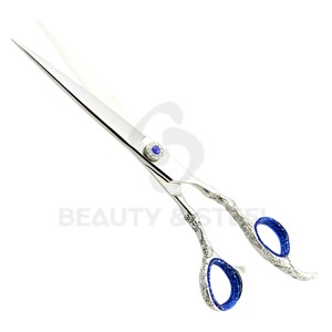 Professional Stainless Steel Hair Cutting <b>Scissors</b> with Vintage <b>Floral</b> Engraved Handle and Blue Rhinestone Tension Screw - Product Image 2