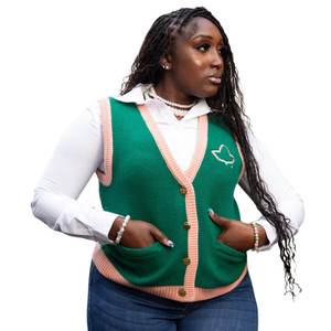 Chaleco de punto verde AKA para mujer, con botones frontales, cuello en V, estilo preppy, informal, para usar en capas, suave y cómodo. - Product Image 2