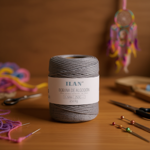 Bobina di cordoncino di cotone Ilan 2mm grigio 250g per lavori artigianali - Product Image 2