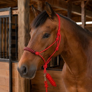 Cabestro de Caballo de Cuerda Roja Premium |   Ajustable, Resistente y Ligero |   Equipo de Equitación con Cuerda de Amarre para Montar a Caballo - Product Image 3