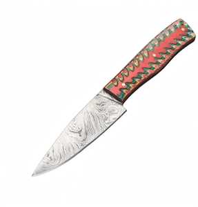 Couteau utilitaire artisanal en acier Damas avec manche en bois stratifié multicolore OEM - Product Image 2